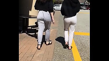 Teen sluts in Grey sweatpants get their asses creeped