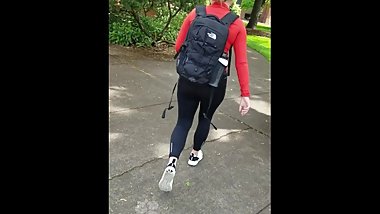 White Girl Walks Home From The College Gym