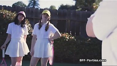 Foursome with kinky teens at the tennis court