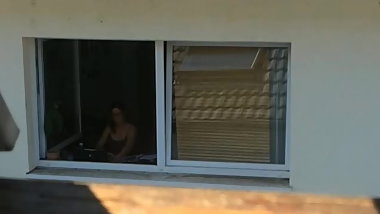 Neighbor Teen watch wank flash and make candid views(zoomed)