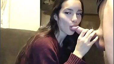 Beautiful Teen gives a blowjob to her boyfriend on  censoredcams.com