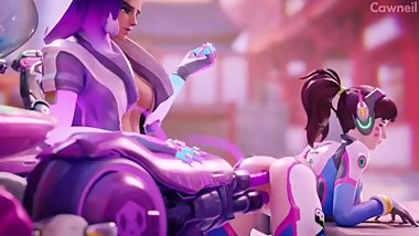 D.Va Perfect Ass Penetrated with Gun While Sombra Watches