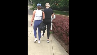 Two College PAWGS Walk Home From The Gym In Leggings