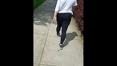College Teen PAWG In Leggings Walks Home From The Gym