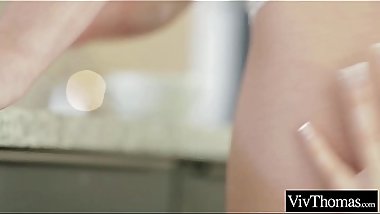 Lesbians having hard orgasms in the kitchen with their morning espresso