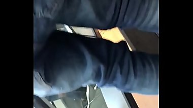 Sexy teen in tight legging on escalator