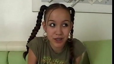 Cute pigtail teen Amai Liu gets cock