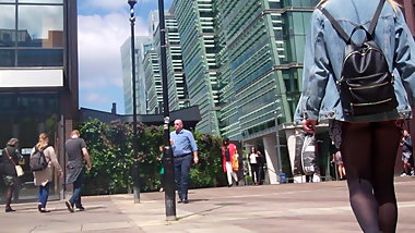 black pantyhose black panties upskirt