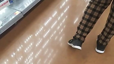 Creeping young teen wearing leggings.