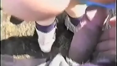 Outdoor sex for Japanese Teen in platform boots.