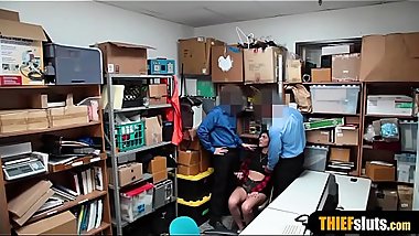 Notorious busty teen thief fucked by two perv officers