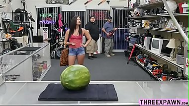 Desperate teen Alexis Deen sucks and bangs pawn owner for money