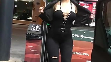 Sexy dancing at petrol station