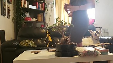 Hidden cam on my roommate studying, no panties upskirt! 18 years old