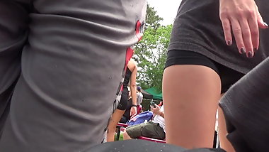 Perfect Outline of Pussy in Spandex Shorts