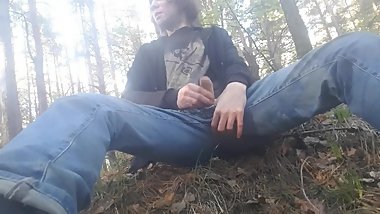 Wanking in forest