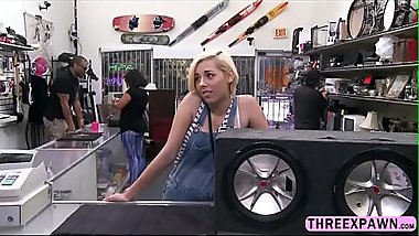 Super cute blondie teen is so desperate to fuck pawn owner for cash