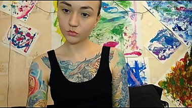 Tattooed Girl in Black Leggings