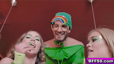 At the party, slutty teens slobber Quinton'_s love stick making sure to get it wet and hard