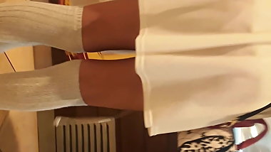 Slutty teen in short seethrew skirt