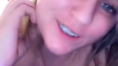 Slut blonde teen bouncing tits on doggy