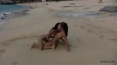 Nasty teen babes getting naked on the public beach